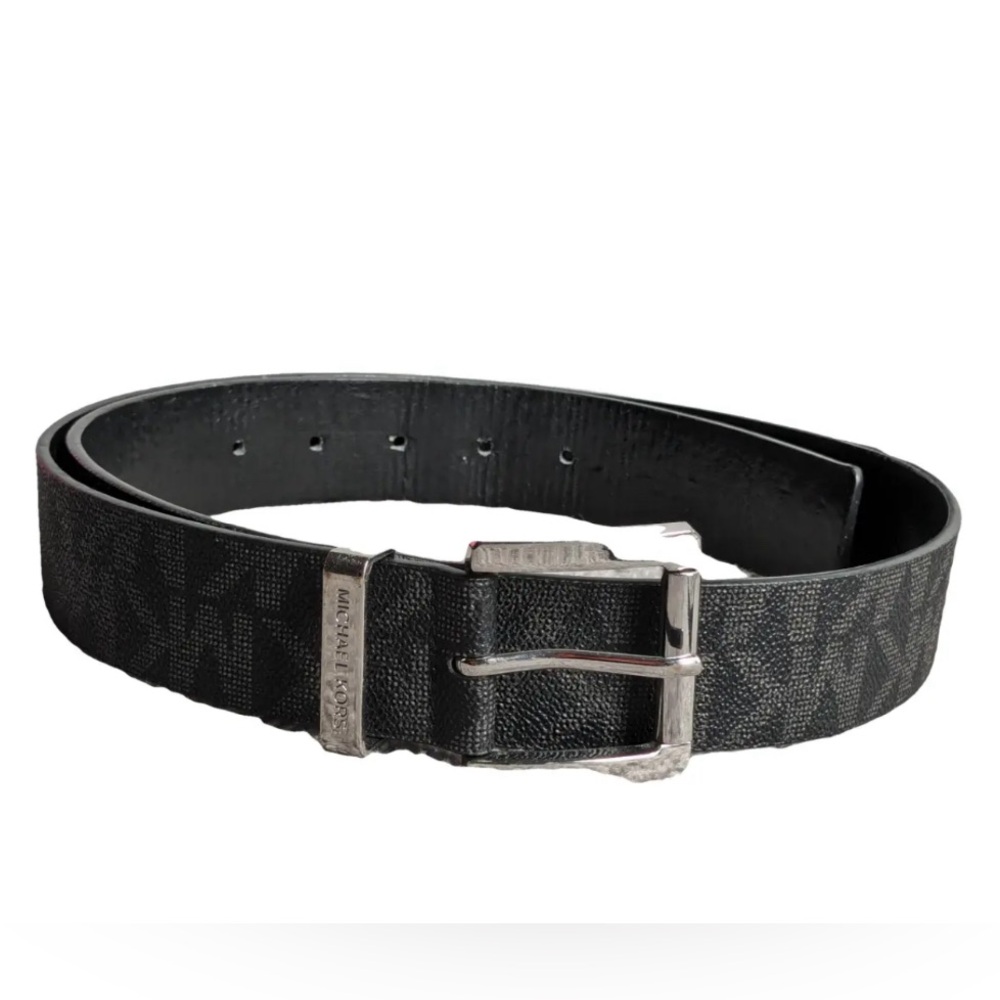 NWT MICHAEL KORS BELT BLACK MK PRINTED LOGO GOLD SIZE MEDIUM - Picture 3 of 17